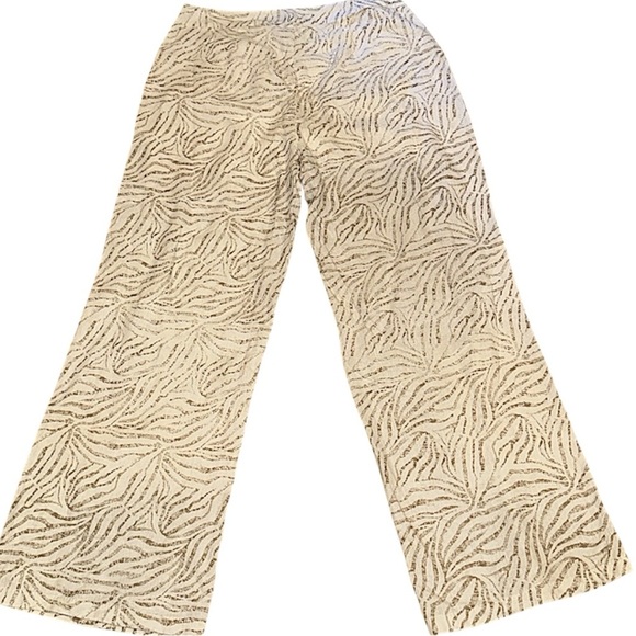 New Directions Wide Leg Linen Pants Desert Sage Tiger Print Ring Belt Detail - Picture 8 of 10